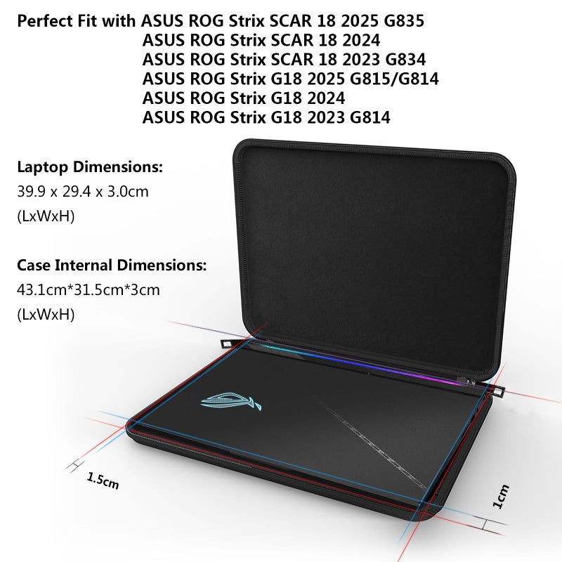 Smatree حافظة صلبة سُمَاتري 18 بوصة لأجهزة لابتوب الألعاب من ASUS لحماية ASUS ROG Strix Scar 18 2025 G835/2024/2023 G834، لأجهزة ASUS ROG Strix G18 2025/2024/2023 G814، حقيبة حمل واقية لأجهزة ASUS ROG Strix 18 - Image 2