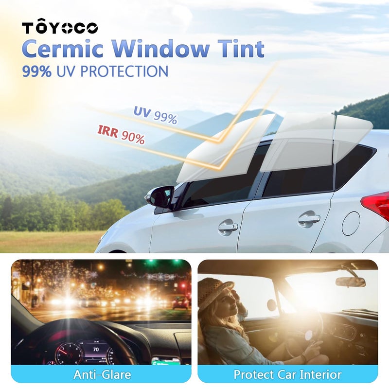TOYOCO 20% VLT Ceramic Car Window Tint - (20in * 20ft) Windows Privacy Films, 99% Blocks UV & 95% IR Ray, Glare Reduction Blackout Window Film Auto Car Windshield Sun Shade Roll - Image 3