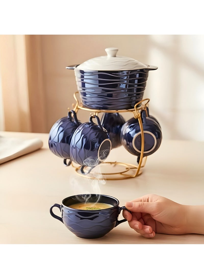 طقم مج شوربة + حلة بورسلين لاستر عدد 7 قطع + إستاند