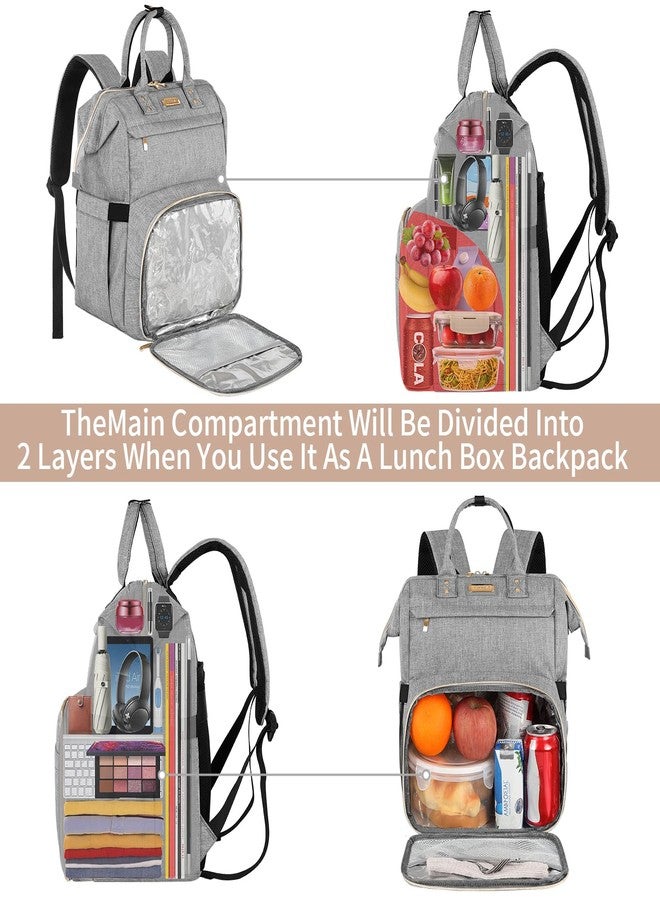 JCDOBEST Lunch Bag Backpack, Insulated Cooler Backpack Lunch Box Laptop Backpack with USB Port for Women Men, Grey, L - Image 5
