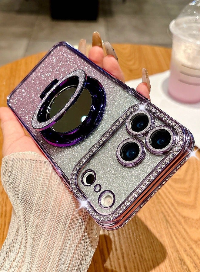Magnetic Glitter Case for iPhone 17 Pro Max，Shiny Full Camera Lens Protector，Sparkly Ring Makeup Mirror Holder，Luxury Diamond Edge， Premium Fashion Gradient Shockproof iPhone 17 Pro Max Cover﻿ for Women Girls Gift - Image 1