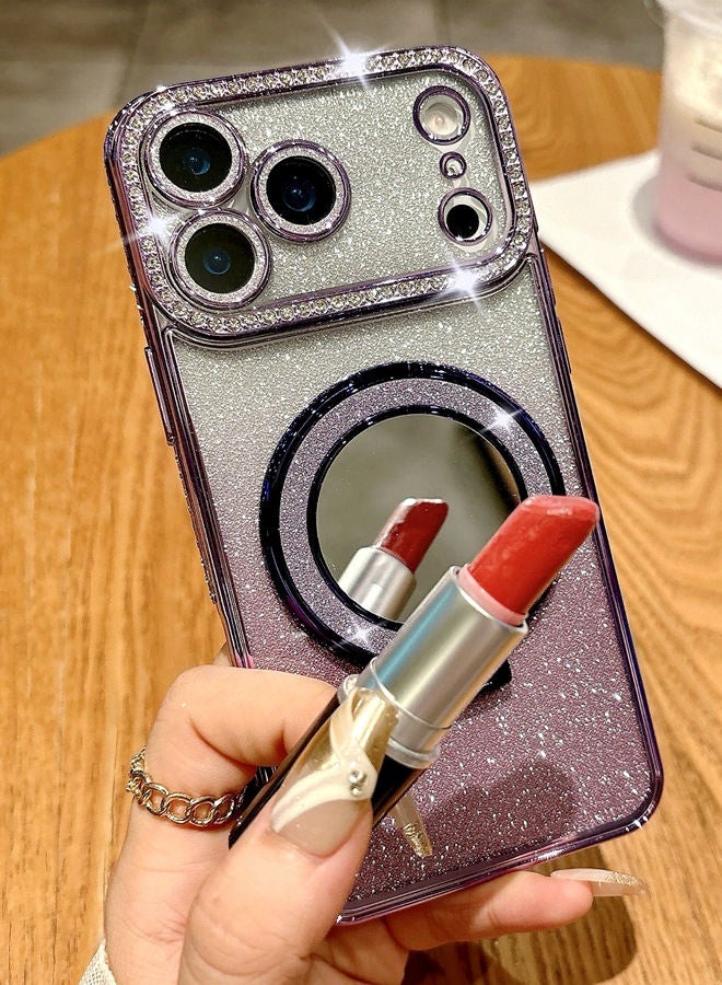 Magnetic Glitter Case for iPhone 17 Pro Max，Shiny Full Camera Lens Protector，Sparkly Ring Makeup Mirror Holder，Luxury Diamond Edge， Premium Fashion Gradient Shockproof iPhone 17 Pro Max Cover﻿ for Women Girls Gift - Image 2