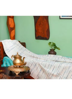 OJARIYA Polka Dot Blue Colored Premium Cotton Acrylic Handwoven Sofa Throw Blanket  - Image 1