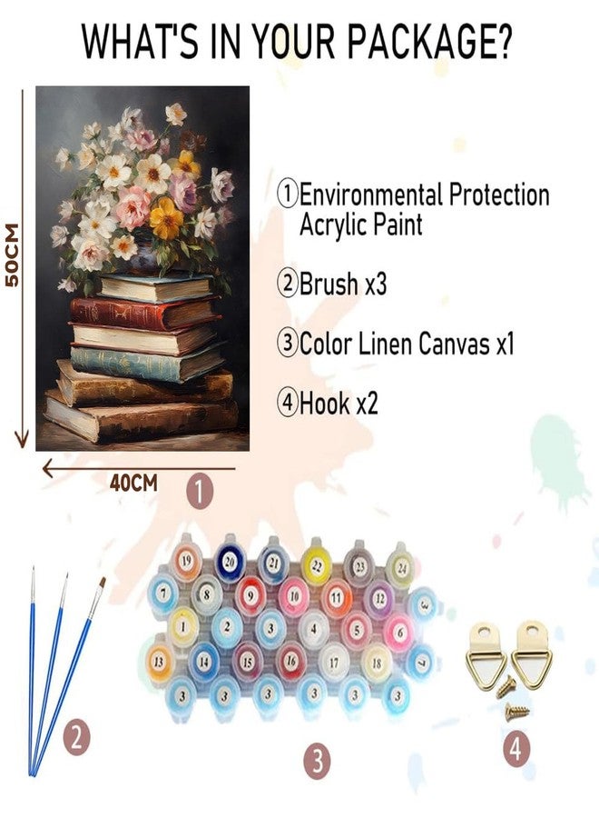 xackcme Book Paint by Numbers for Adults - Paint by Number Flowers on Canvas Without Frame, DIY Vintage Oil Painting for Gift Home Wall Decor (16x20 inch) - Image 2