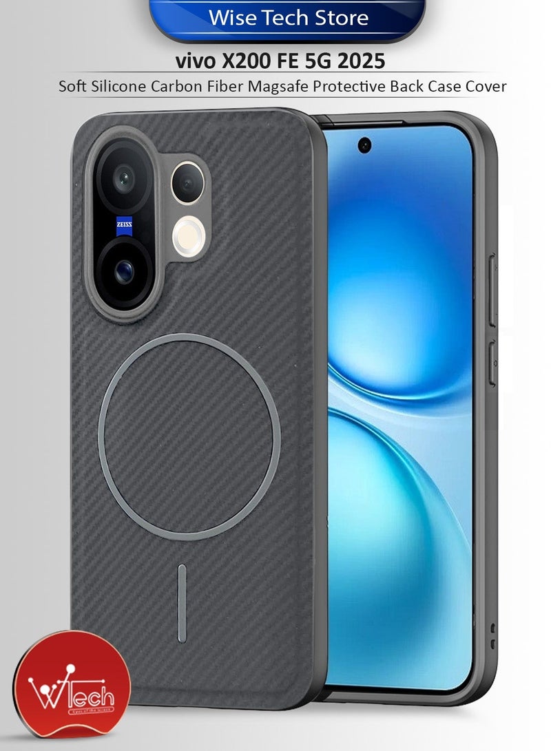 Wtech vivo X200 FE 5G 2025 Soft Silicone Carbon Fiber Magsafe Protective Back Case Cover (MCFPSN) - Grey & vivo X200 FE 5G 2025 WTech Premium Series Curved Edges 9H 2.5D Tempered Glass Screen Protector (MSG9CN) - Clear Bundle - Image 2
