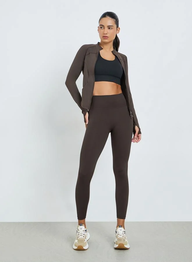 Styli Active Brown Contour Seam Thumbhole Detail Jacket