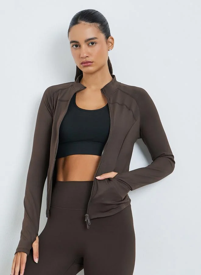 Styli Active Brown Contour Seam Thumbhole Detail Jacket