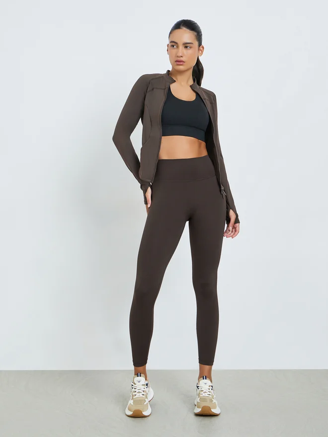 Styli Active Brown Contour Seam Thumbhole Detail Jacket