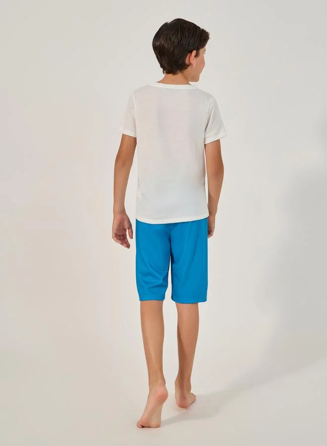 Styli Graphic Print T-Shirt and Plain Shorts Set