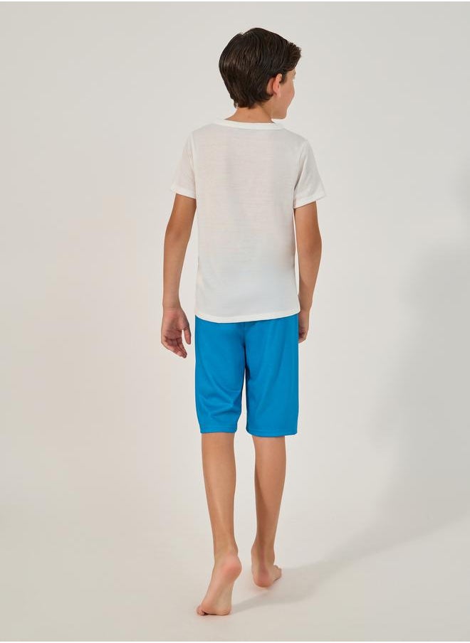 Styli - Graphic Print T-Shirt and Plain Shorts Set - Image 1