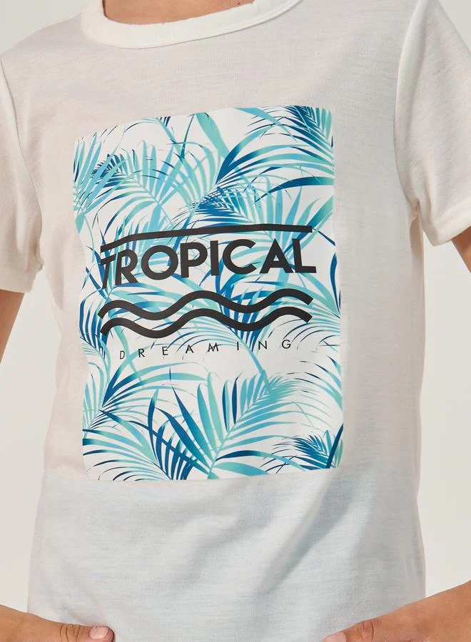 Styli Graphic Print T-Shirt and Plain Shorts Set