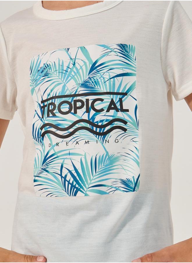 Styli - Graphic Print T-Shirt and Plain Shorts Set - Image 1