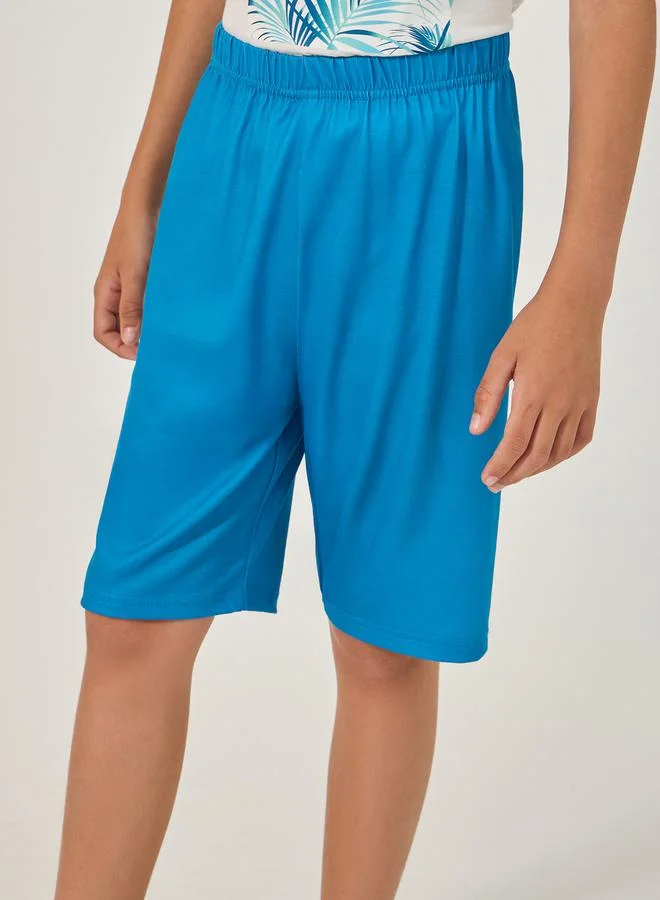 Styli Graphic Print T-Shirt and Plain Shorts Set