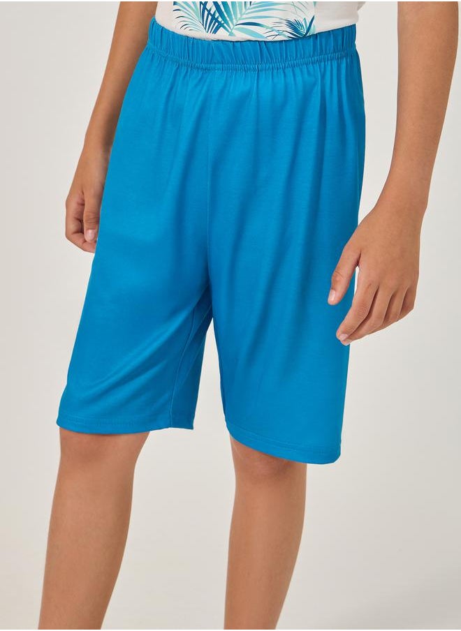 Styli - Graphic Print T-Shirt and Plain Shorts Set - Image 1