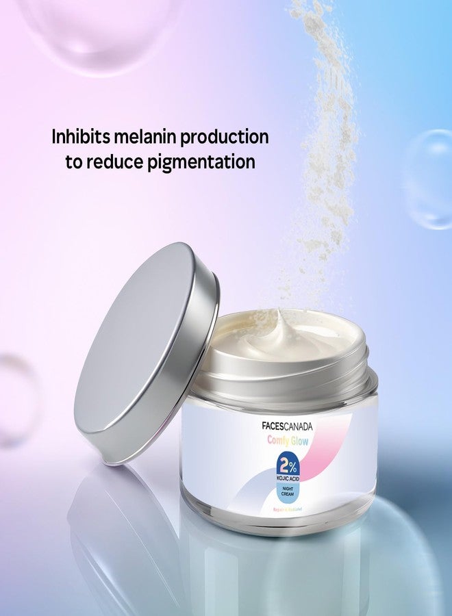Facescanada FACES CANADA 2% Kojic Acid Comfy Glow Night Cream with Niacinamide & Alpha Arbutin for Skin Brightening (25 gm) | Face Cream I Night Cream I Kojic Acid Glowing & Brightening Cream | Fades Dark Spots & Acne Marks | Nourishes & Hydrates - Image 3