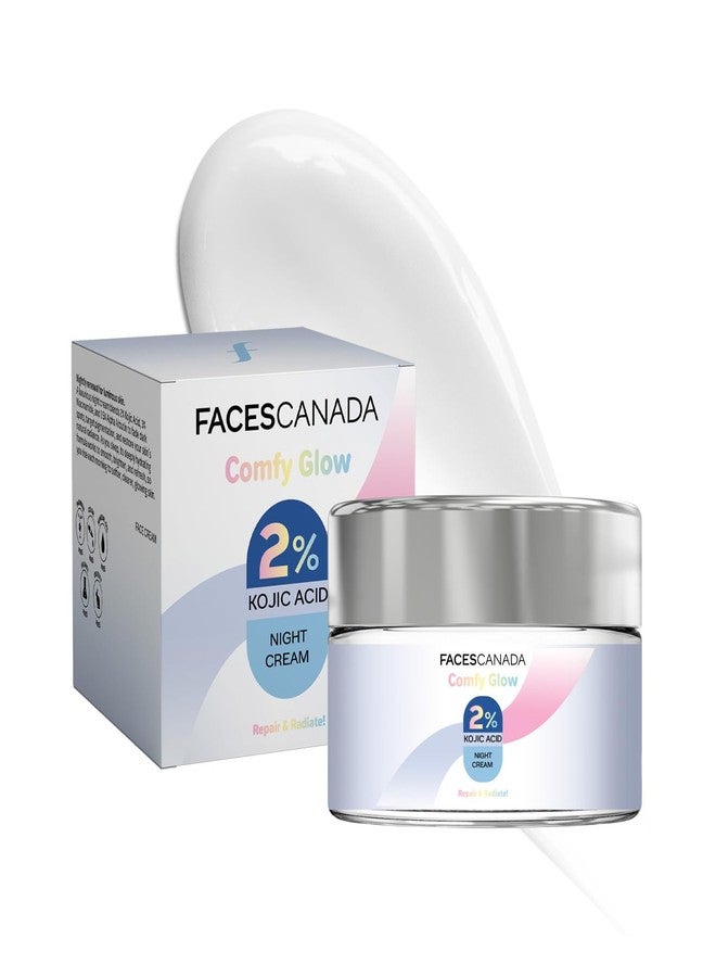 Facescanada FACES CANADA 2% Kojic Acid Comfy Glow Night Cream with Niacinamide & Alpha Arbutin for Skin Brightening (25 gm) | Face Cream I Night Cream I Kojic Acid Glowing & Brightening Cream | Fades Dark Spots & Acne Marks | Nourishes & Hydrates - Image 1