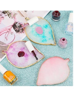 SYOSI Nail Art Palettes Mixing Palette Polish Color Plate Golden Edge Resin Holder Display Cosmetic Tools (Leaf Shape) 3 Pieces  - Image 3