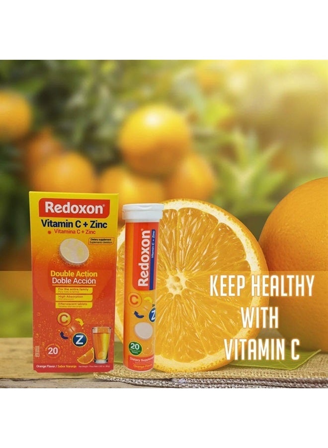 Redoxon Vitamin C Tablets | Orange Flavor, Effervescent Double Action Supplement of Vitamin C and Zinc for Immune System Support, Healthier Lifestyle, and More Energy; 3-Pack of 20 Tablets - Image 4