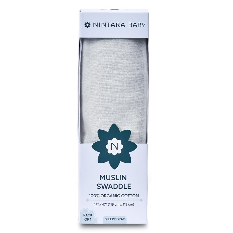 NINTARABABY ننتارا بيبي سواتل كبير جداً - 100% قطن موسلين عضوي فاخر، 47" × 47" (119 سم × 119 سم)، ناعم جداً، قابل للتنفس وخفيف الوزن، متعدد الاستخدامات، للجنسين، مضاد للحساسية، هدايا للأطفال حديثي الولادة - Image 1