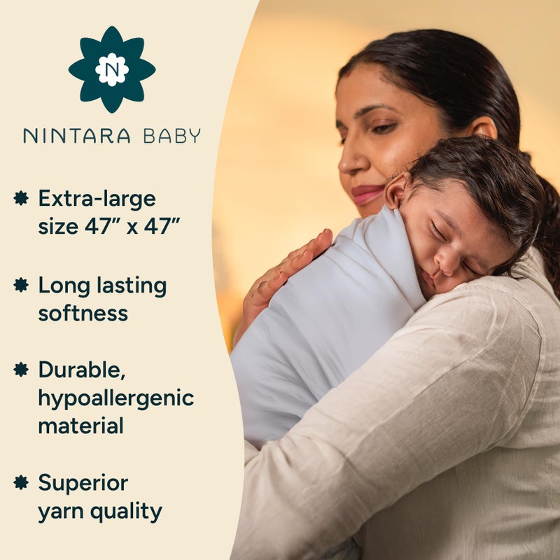 NINTARABABY ننتارا بيبي سواتل كبير جداً - 100% قطن موسلين عضوي فاخر، 47" × 47" (119 سم × 119 سم)، ناعم جداً، قابل للتنفس وخفيف الوزن، متعدد الاستخدامات، للجنسين، مضاد للحساسية، هدايا للأطفال حديثي الولادة - Image 3