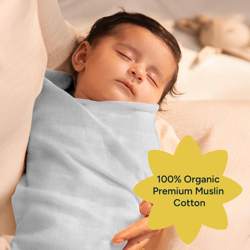 NINTARABABY ننتارا بيبي سواتل كبير جداً - 100% قطن موسلين عضوي فاخر، 47" × 47" (119 سم × 119 سم)، ناعم جداً، قابل للتنفس وخفيف الوزن، متعدد الاستخدامات، للجنسين، مضاد للحساسية، هدايا للأطفال حديثي الولادة - Image 5