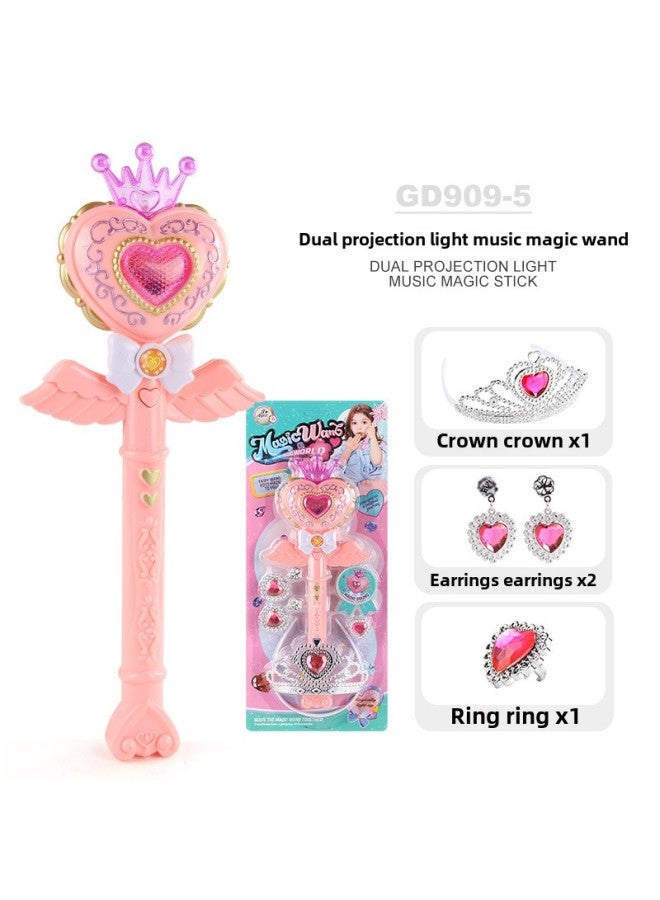 Girl Jewelry Light Music Fairy Magic Stick Children Play House Girl Jewelry Luminous Toys-Color:Suction Board Suit Light/12 Music Carousel/projection/Phantom Love Pink - Image 1