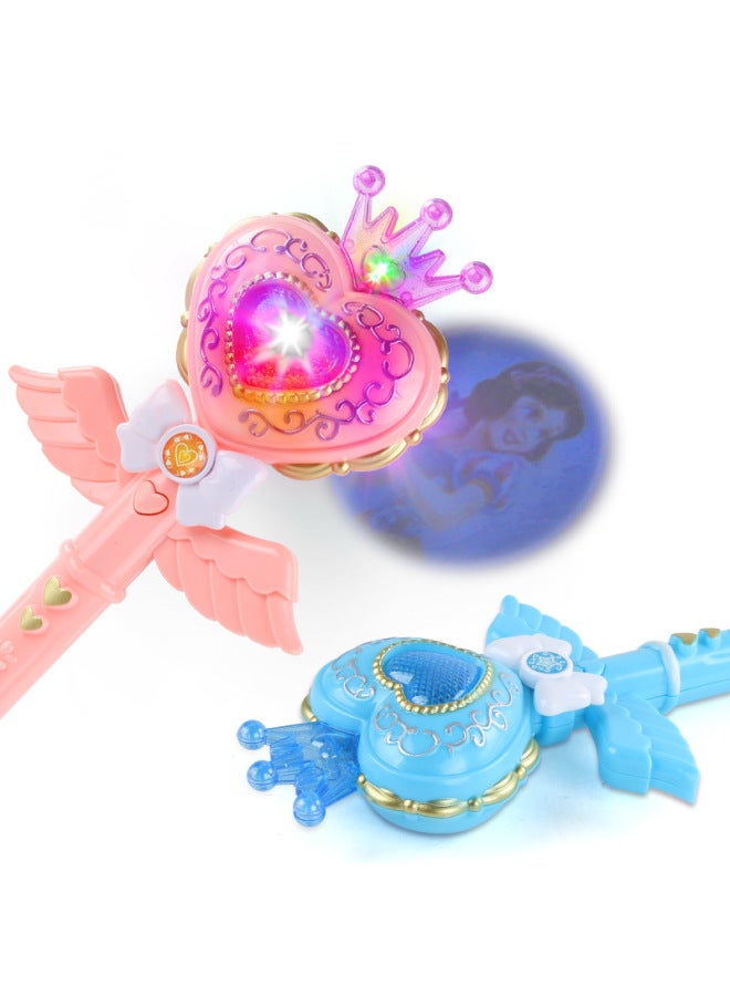 Girl Jewelry Light Music Fairy Magic Stick Children Play House Girl Jewelry Luminous Toys-Color:Suction Board Suit Light/12 Music Carousel/projection/Phantom Love Pink - Image 4