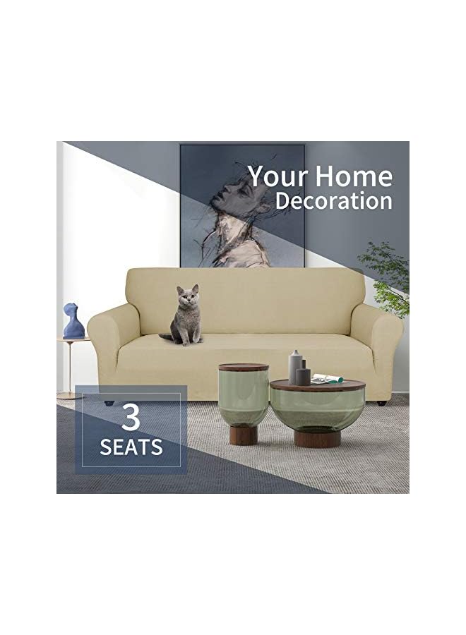 The Bros Creative Jacquard Couch Sofa Covers with 2 pillowcase, Super Stretch Non Slip Sofa Cover for Dogs Pet Elastic Furniture Protector Sofa Slipcovers With Elastic Bottom (3 Seater,Light Beige) - Image 2