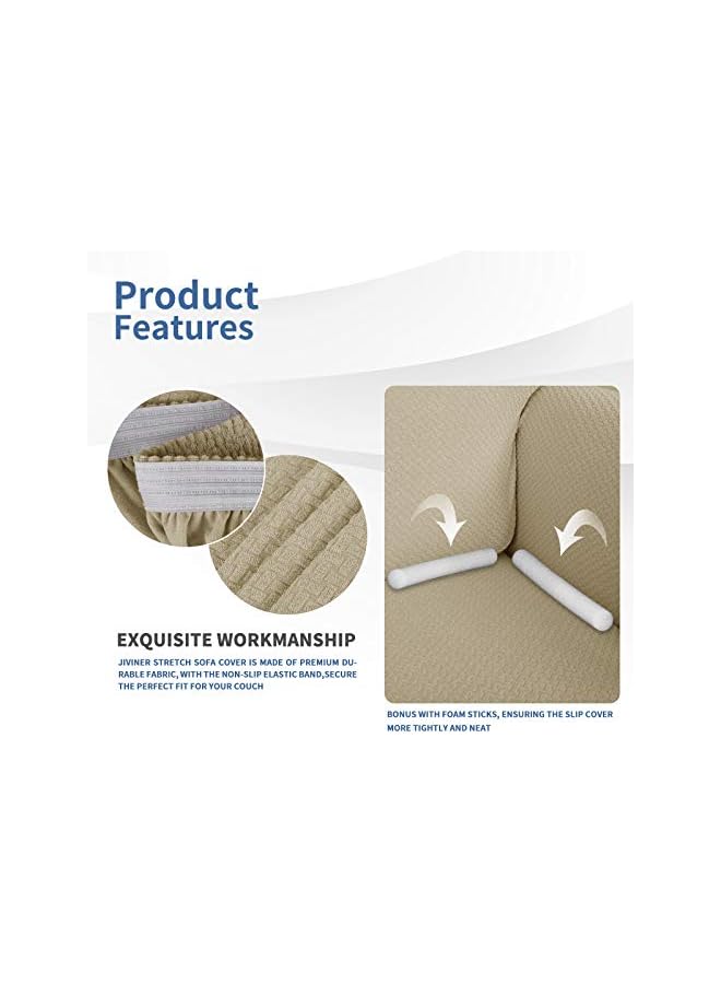 The Bros Creative Jacquard Couch Sofa Covers with 2 pillowcase, Super Stretch Non Slip Sofa Cover for Dogs Pet Elastic Furniture Protector Sofa Slipcovers With Elastic Bottom (3 Seater,Light Beige) - Image 4