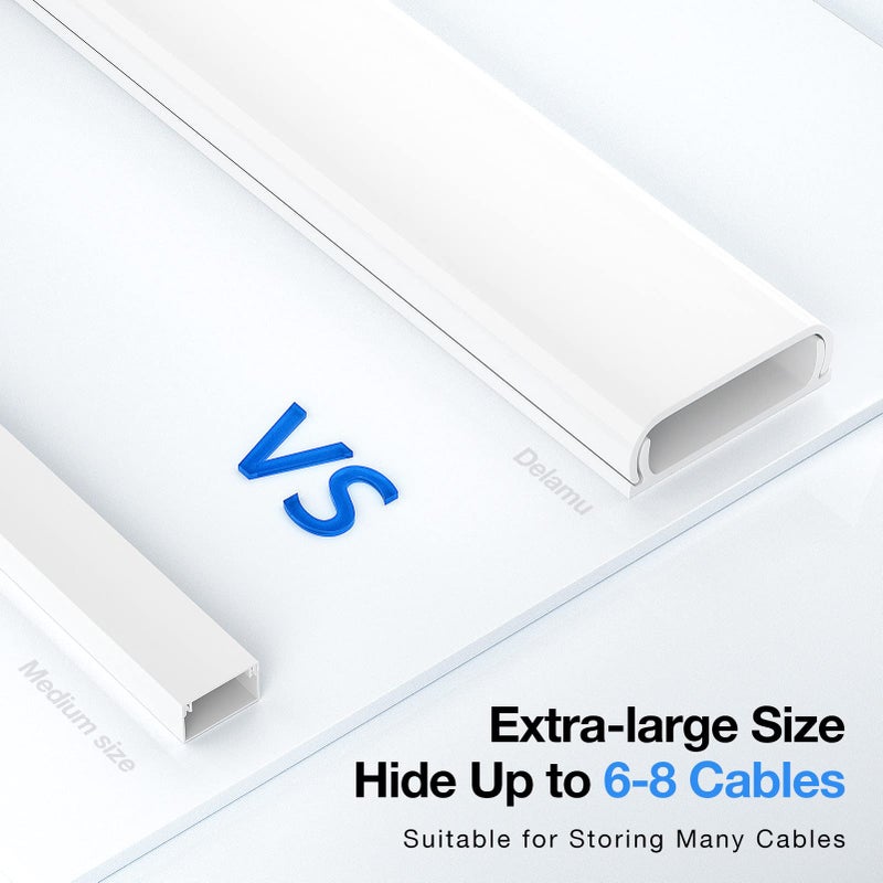 Delamu Cord Hider, 62.8in Cord Covers for 6-8 Wires on Wall, Cable Hider Cable Management, Wire Hiders for TV on Wall, Wire Covers for Cords, Cable Cover Wall, 4X L15.7 W2.36 H0.75in, White - Image 3