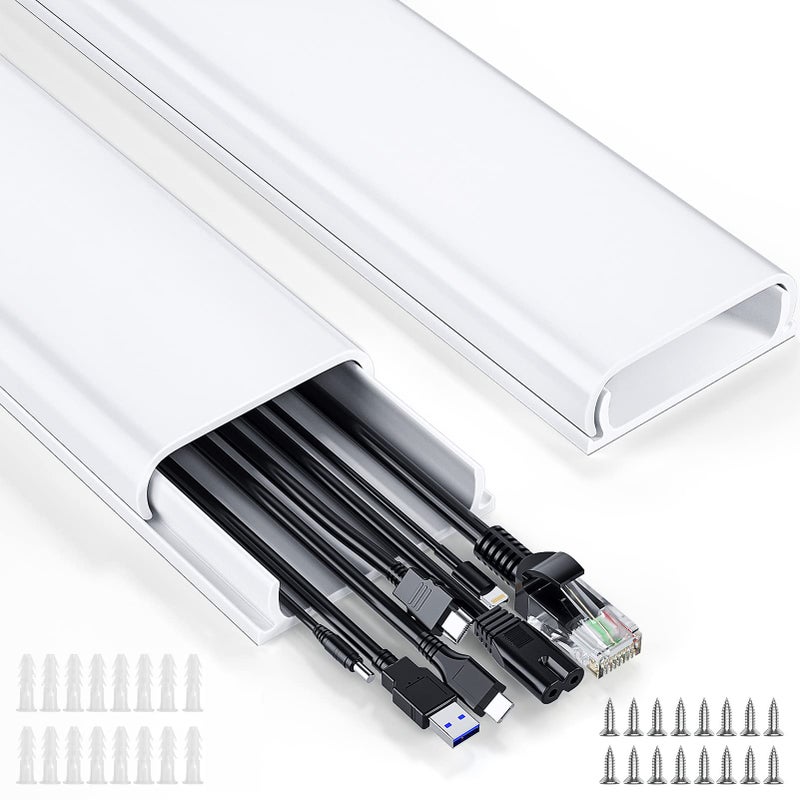 Delamu Cord Hider, 62.8in Cord Covers for 6-8 Wires on Wall, Cable Hider Cable Management, Wire Hiders for TV on Wall, Wire Covers for Cords, Cable Cover Wall, 4X L15.7 W2.36 H0.75in, White - Image 1