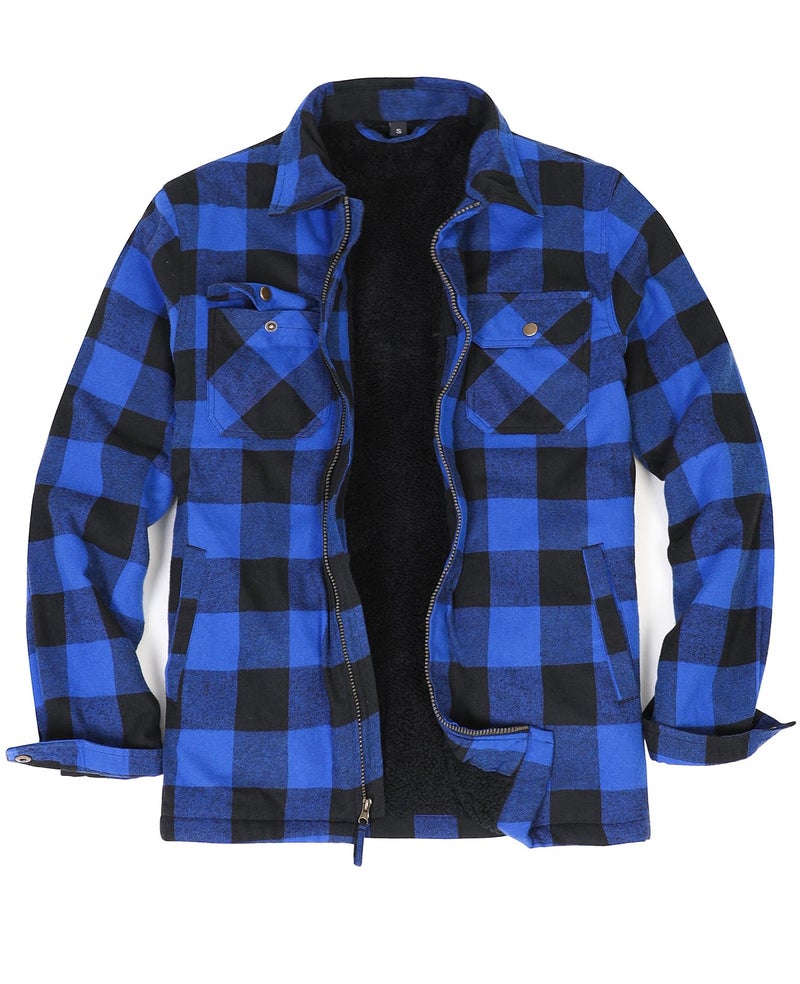 ZENTHACE Mens Plaid Flannel Shacket Jacket Sherpa Fleece Lined Thick Warm Flannel Shirt Jac Fall Winter Coat Buffalo Blue M - Image 1