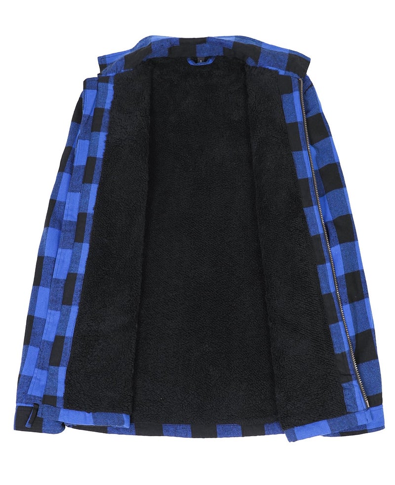 ZENTHACE Mens Plaid Flannel Shacket Jacket Sherpa Fleece Lined Thick Warm Flannel Shirt Jac Fall Winter Coat Buffalo Blue M - Image 3