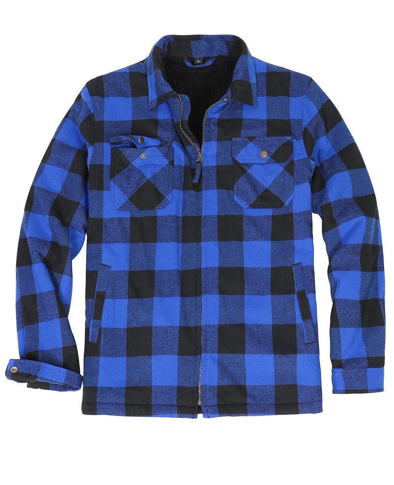 ZENTHACE Mens Plaid Flannel Shacket Jacket Sherpa Fleece Lined Thick Warm Flannel Shirt Jac Fall Winter Coat Buffalo Blue M - Image 2