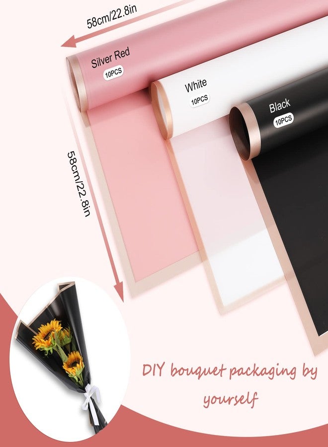 Whaline 30 Sheet Floral Wrapping Paper Folded Flat Pink Black White Waterproof Flowers Bouquet Packaging Paper with Rose Gold Border Double Sided Florist Packaging Paper for Wedding Birthday Flower - Image 3