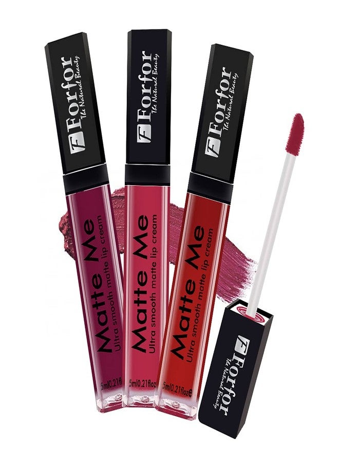 فور فور FORFOR® Forever Matte Long Lasting | Waterproof | Liquid Matte Lip Color Combo of 3 (Maron Mon Maroon, Carnation Pink, Angel Red) - Image 1