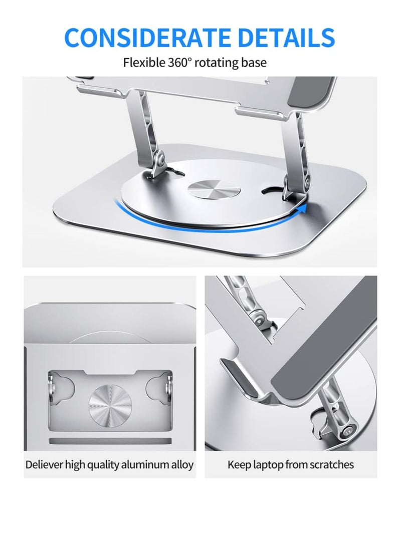 Generic - Adjustable Computer Stand with 360 Degree Rotating Base Folding Laptop Riser Practical Comfortable Compatible MacBook Pro Air Note Up to 16 Inch Silver - Image 1