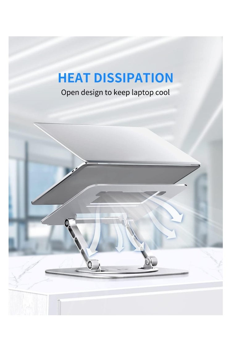 Generic - Adjustable Computer Stand with 360 Degree Rotating Base Folding Laptop Riser Practical Comfortable Compatible MacBook Pro Air Note Up to 16 Inch Silver - Image 1