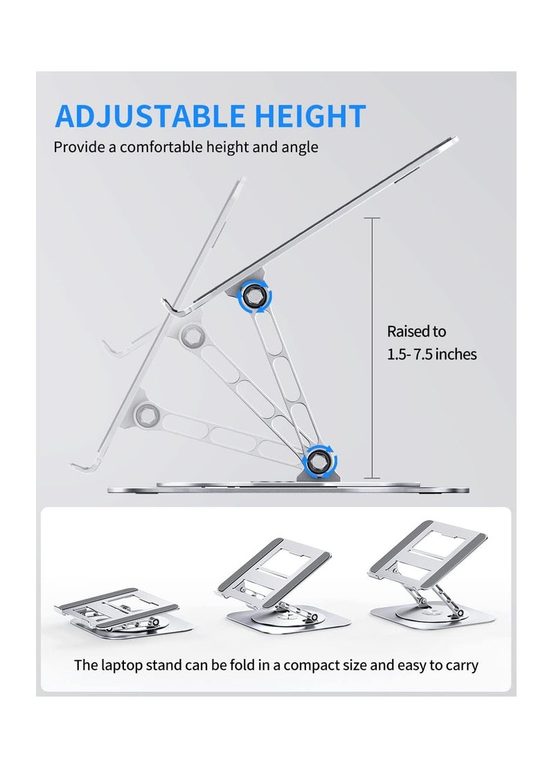 Generic - Adjustable Computer Stand with 360 Degree Rotating Base Folding Laptop Riser Practical Comfortable Compatible MacBook Pro Air Note Up to 16 Inch Silver - Image 1