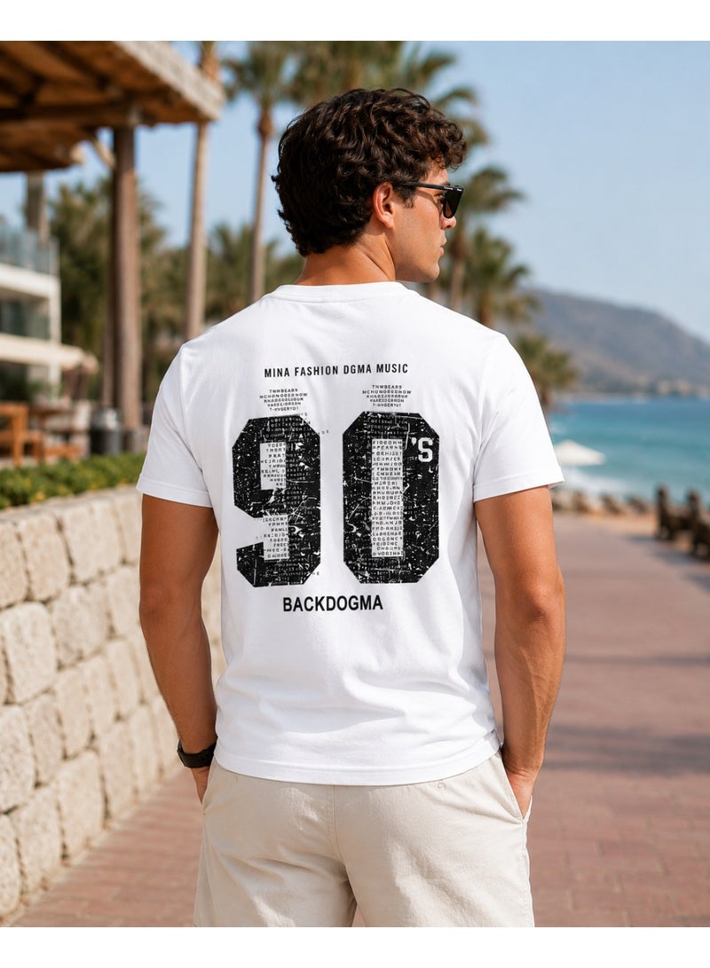تيشيرت رجالي أبيض برقبة دائرية مطبوع عليه الرقم "90" باللون الأسود - Image 4