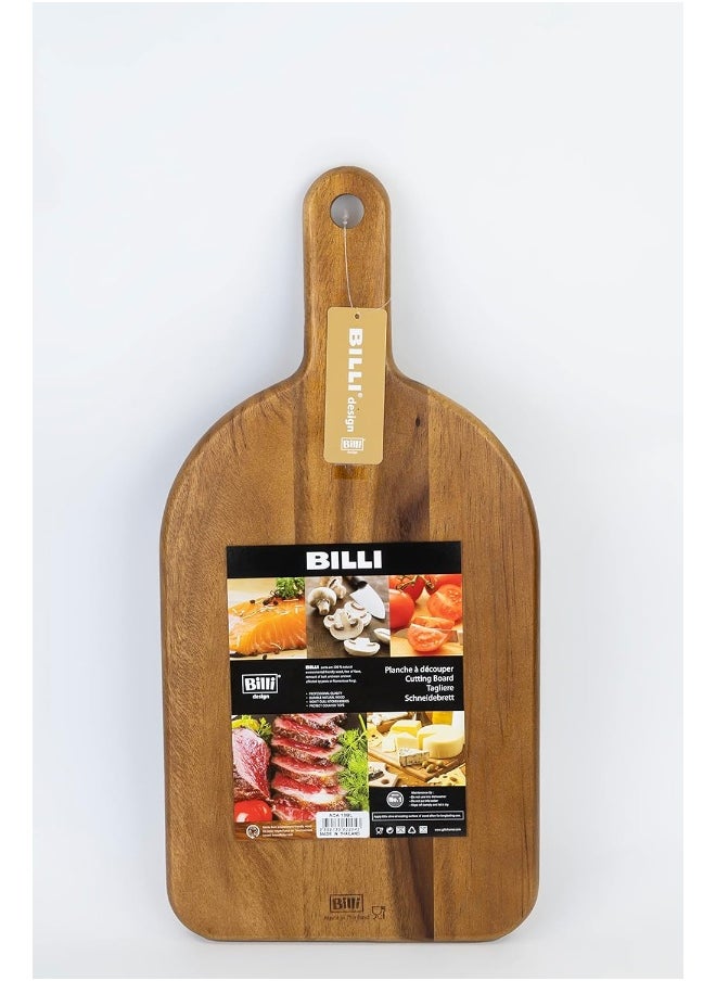 BILLI - Billi Acacia Wood Cutting Board with Handle for Kitchen Wooden Chopping Board Countertop for Kitchen Paddle Cutting Board for Meat Bread Serving Tray Board Charcuterie Board Cutting Board - Image 1