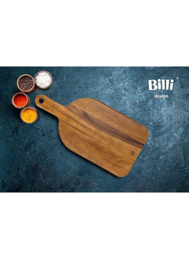 BILLI - Billi Acacia Wood Cutting Board with Handle for Kitchen Wooden Chopping Board Countertop for Kitchen Paddle Cutting Board for Meat Bread Serving Tray Board Charcuterie Board Cutting Board - Image 1