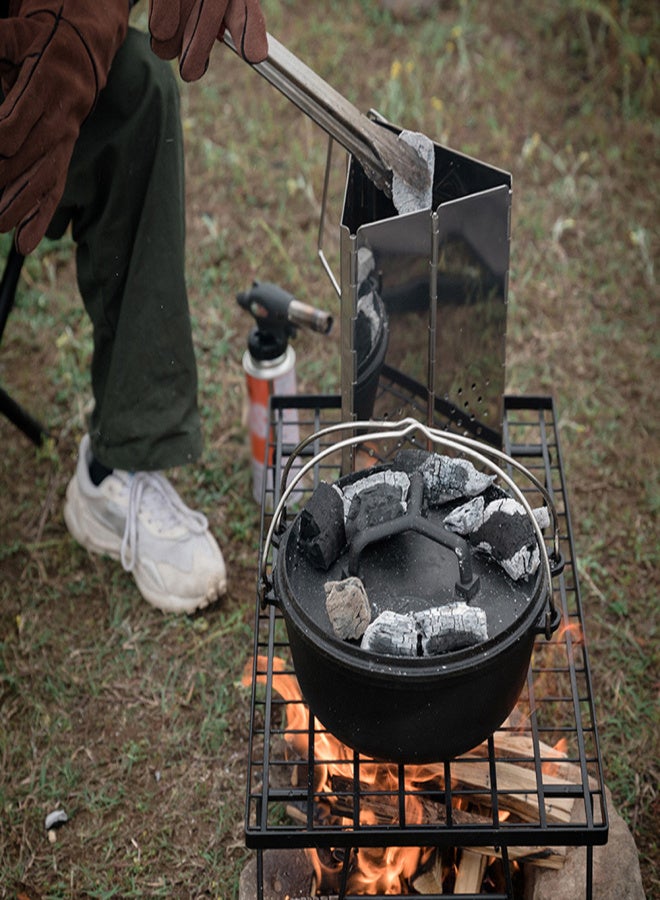 CAMPINGMOON Stainless Steel Firewood Furnace Mini Wood Charcoal Furnaces BBQ Folding Bracket Cooking Barbecue Rack for Camping Hiking Mountaineering - Image 3