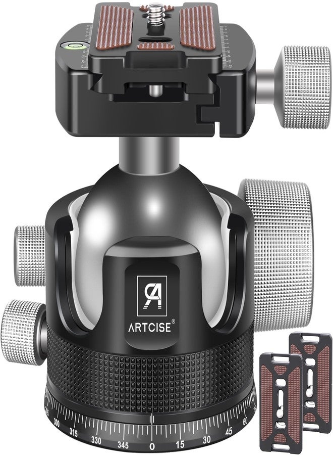 ARTCISE 55mm Low Profile Ball Head Tripod Ball Head ARTCISE KB55 Heavy Duty Tripod Head All Metal CNC Machining with Three 1/4" Quick Release Plates for Tripod, Monopod, DSLR, Camcorder, Max Load 88lbs /40kg - Image 1