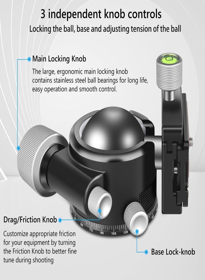ARTCISE 55mm Low Profile Ball Head Tripod Ball Head ARTCISE KB55 Heavy Duty Tripod Head All Metal CNC Machining with Three 1/4" Quick Release Plates for Tripod, Monopod, DSLR, Camcorder, Max Load 88lbs /40kg - Image 4