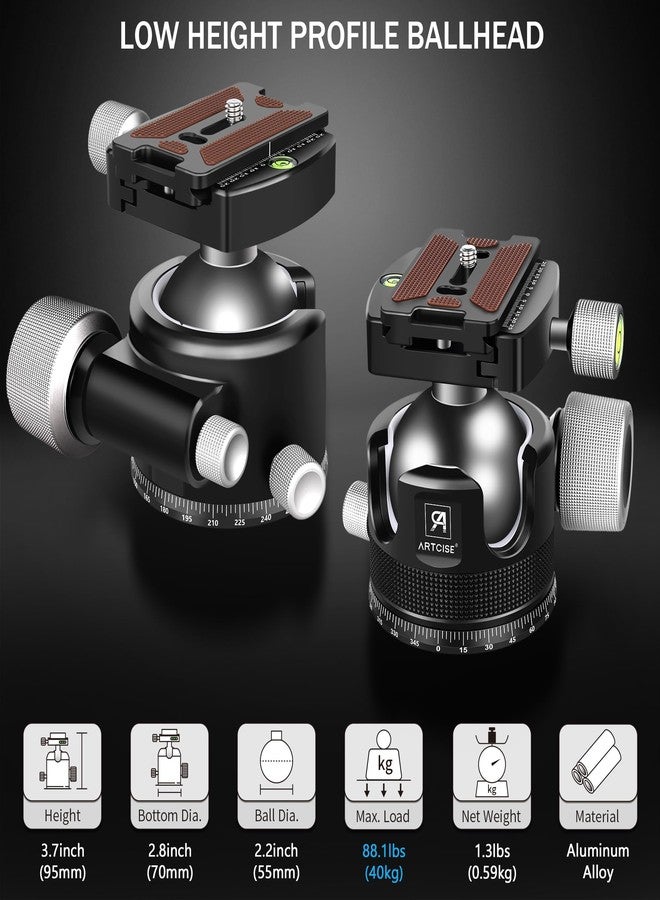 ARTCISE 55mm Low Profile Ball Head Tripod Ball Head ARTCISE KB55 Heavy Duty Tripod Head All Metal CNC Machining with Three 1/4" Quick Release Plates for Tripod, Monopod, DSLR, Camcorder, Max Load 88lbs /40kg - Image 2