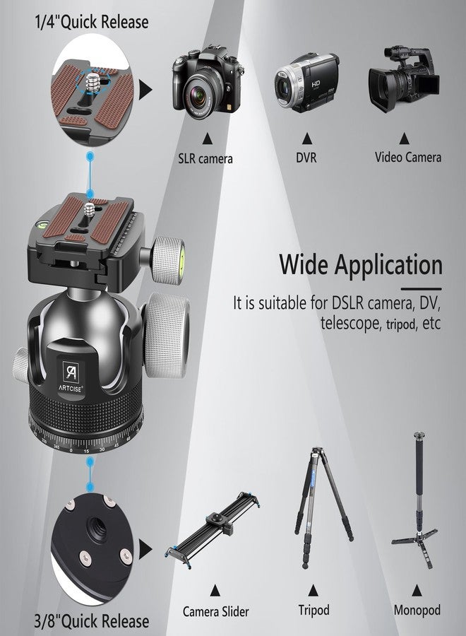 ARTCISE 55mm Low Profile Ball Head Tripod Ball Head ARTCISE KB55 Heavy Duty Tripod Head All Metal CNC Machining with Three 1/4" Quick Release Plates for Tripod, Monopod, DSLR, Camcorder, Max Load 88lbs /40kg - Image 5