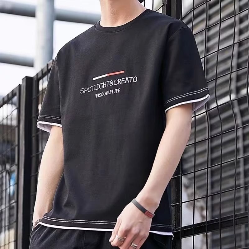 Short-sleeved T-shirt Mens Summer Base Shirt Round Neck Half-sleeved Thin T-shirt White - Image 2