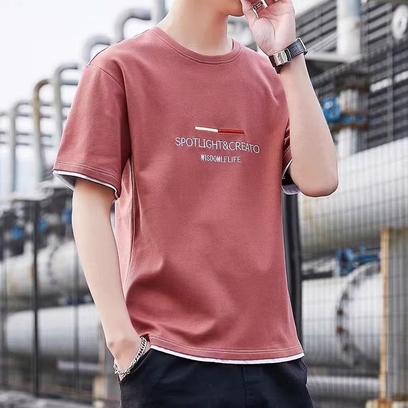 Short-sleeved T-shirt Mens Summer Base Shirt Round Neck Half-sleeved Thin T-shirt White - Image 3