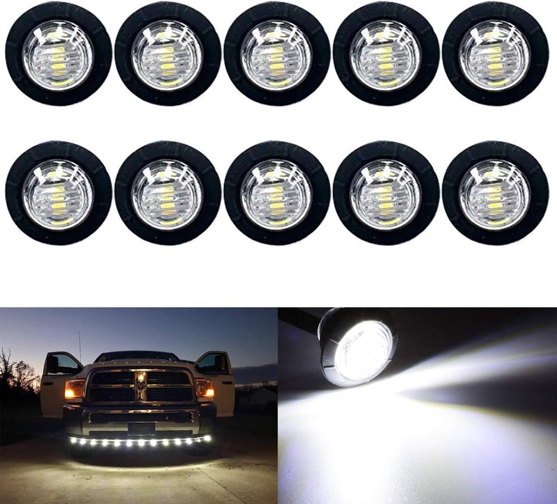 KEING 10 Pack Sealed Waterproof Mini Round 3/4 Inch White LED Marker lights Signal Light 12V for Trailer Truck Bus Pickup Van ATV RV Lorry Caravan, 5 Years Warranty - Image 1